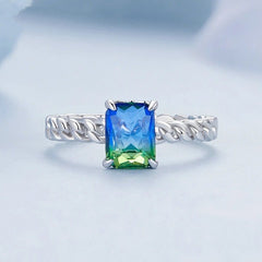 Chain Opening Ring Blue and Green Tourmaline Adjustable Ring