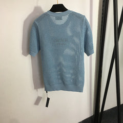PRADA 25S SHORT-SLEEVE MESH KNIT PULLOVER SWEATER 293