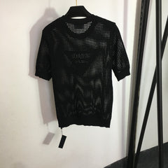 PRADA 25S SHORT-SLEEVE MESH KNIT PULLOVER SWEATER 291