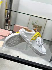 SNEAKER MULES IN WHITE MIX BROWN CALFSKIN WHITE YELLOW LACES