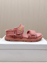 DIOR BACK-STRAP SANDALS 25S IN PEACHY PINK DENIM AND CALFSKIN WITH GOLD HARDWARE