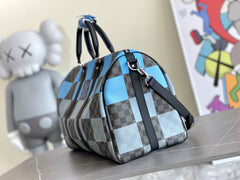 KEEPALL 50 BANDOULIERE BLUE DAMIER GRAPHITE