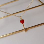 KEY PEDANT CARNELIAN HEART GOLD NECKLACE