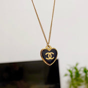 CC HEART BLACK ENAMEL GOLD NECKLACE