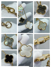 CLOVER 6 MOTIF MOP ONYX GOLD NECKLACE