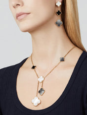 CLOVER 3 MOTIF MOP ONYX DARK MOP PINK GOLD EARRINGS