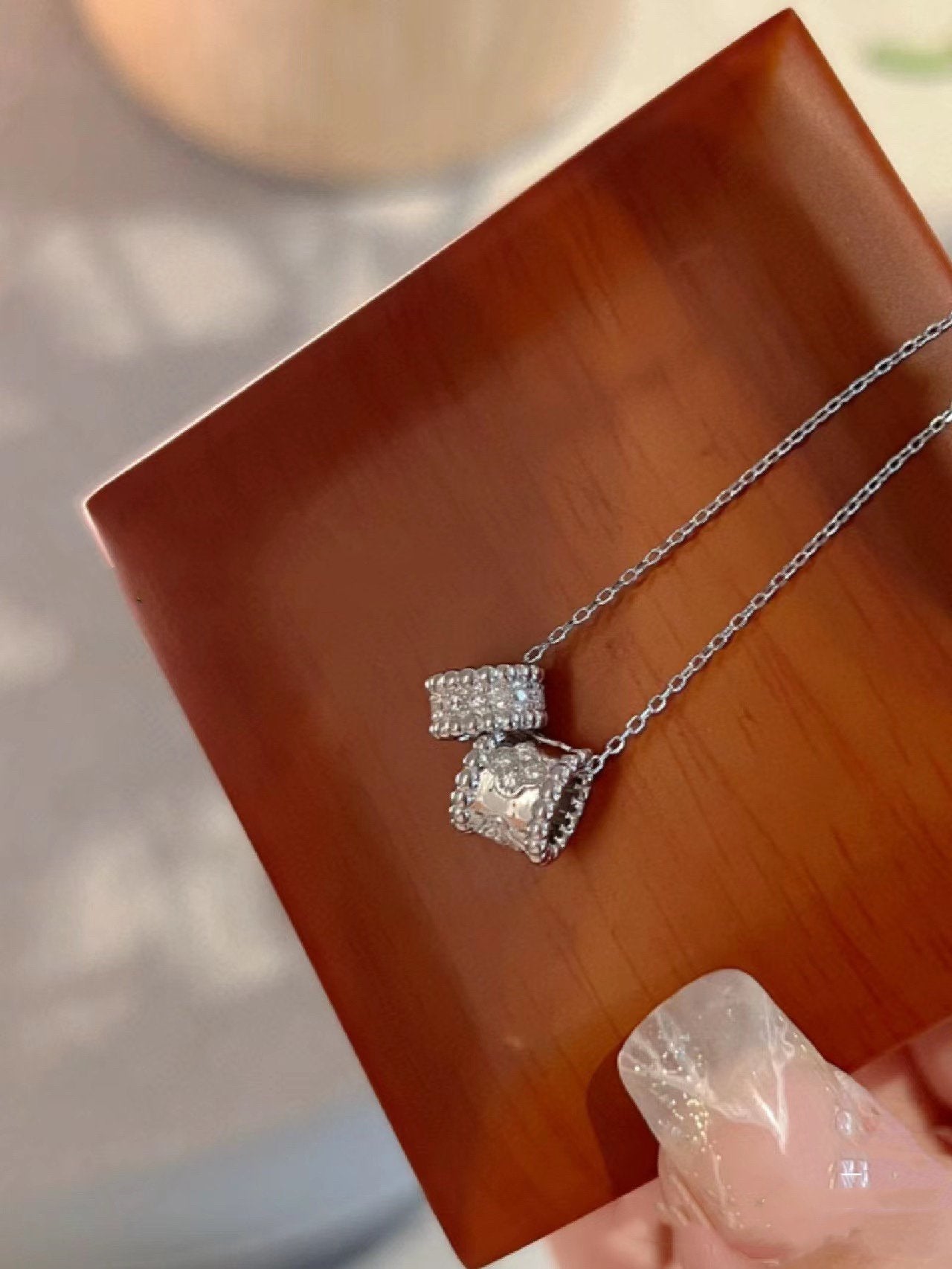 PERLEE DOUBLE PENDANT SILVER DIAMOND NECKLACE