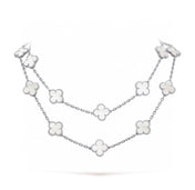 CLOVER 20 MOTIF WHITE MOP 86CM SILVER NECKLACE