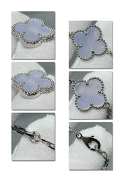 CLOVER 20 MOTIF CHALCEDONY 86CM SILVER NECKLACE