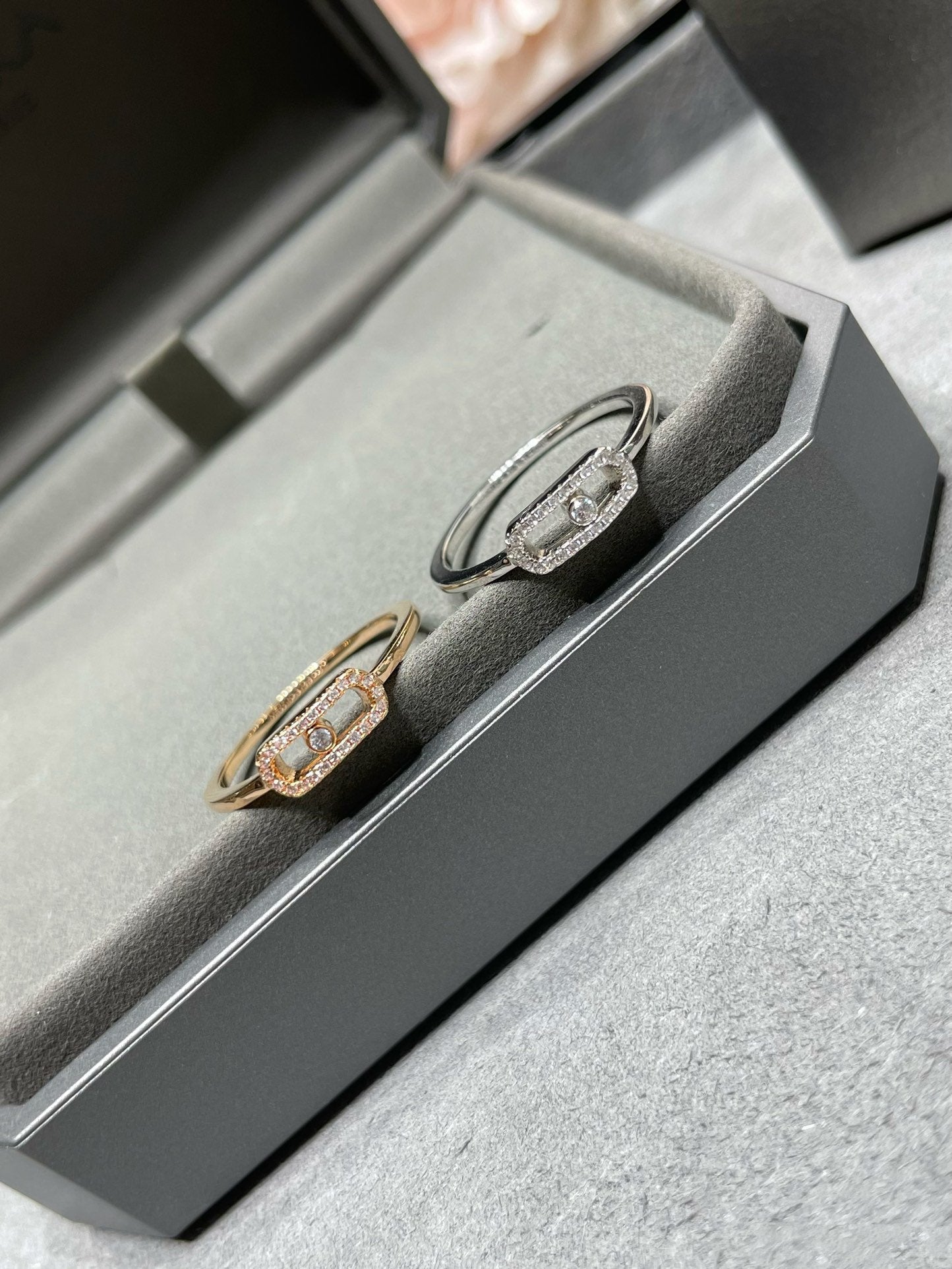 MOVE UNO PINK GOLD DIAMOND PAVED RING