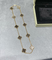 CLOVER 10 MOTIF GREY MOP PINK GOLD NECKLACE