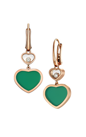HAPPY HEART EARRINGS MALACHITE PINK GOLD DIAMOND