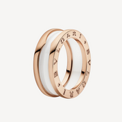 ZERO 1 TWO-BAND LOOPS AND WHITE CERAMIC SPIRAL PINK GOLD RING