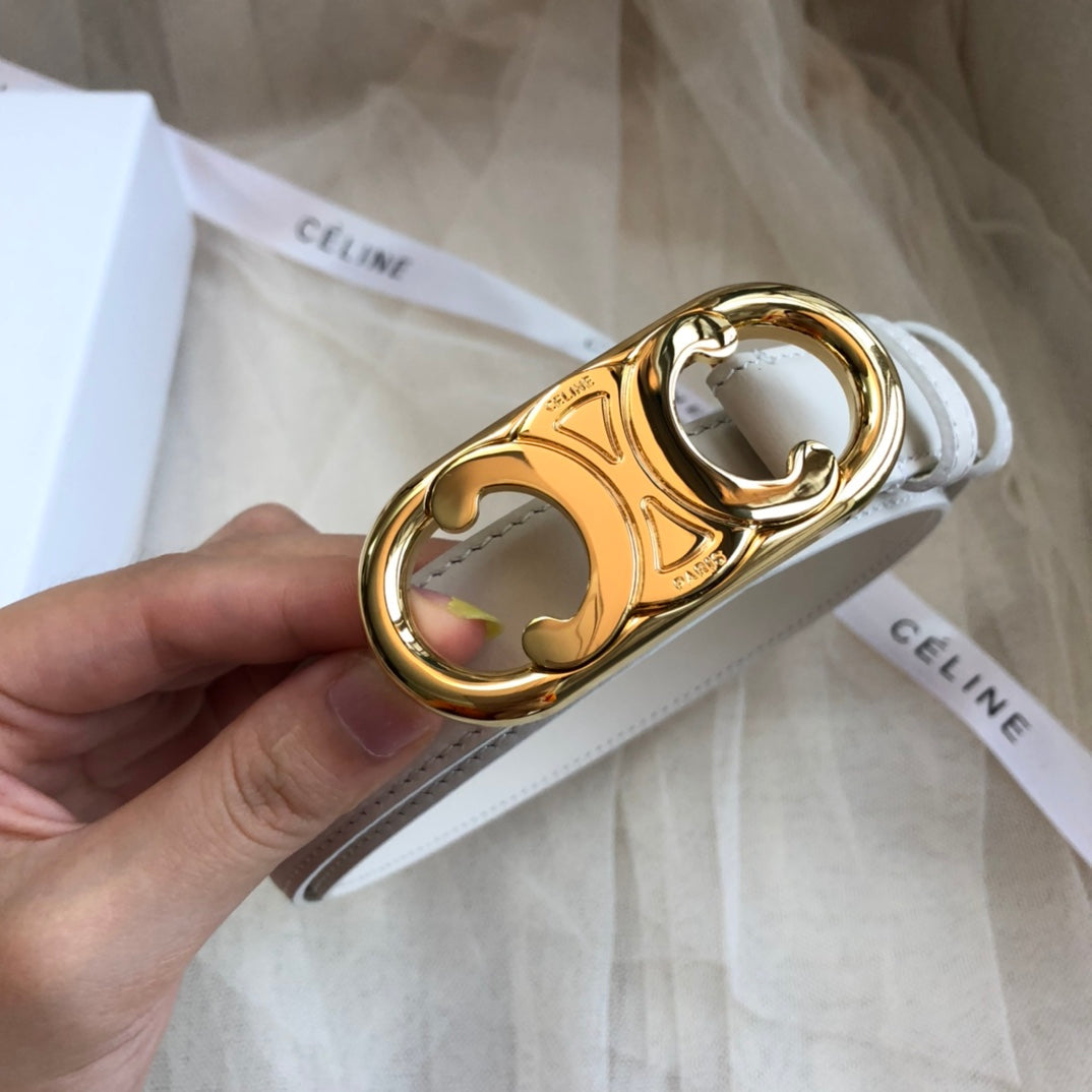 CELINE 25S BELT 25MM IN LIGHT GRAY CALFSKIN GOLD HARDWARE 562439