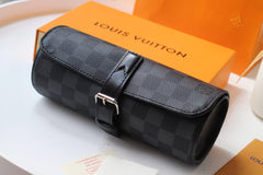 LV 25S ASTUCCIO PER 3 OROLOGI 20 IN BLACK DAMIER GRAPHITE CALFSKIN