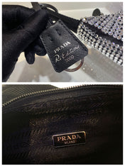 SPARKLING HOBO BAG 23 IN BLACK NYLON ATTACHED FULLY CRYSTALS