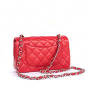 MINI RECTANGLE FLAP BAG 20CM RED LAMBSKIN SILVER HARDWARE