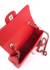 MINI RECTANGLE FLAP BAG 20CM RED LAMBSKIN SILVER HARDWARE