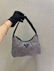 SPARKLING HOBO BAG 23 IN BLACK NYLON ATTACHED FULLY CRYSTALS
