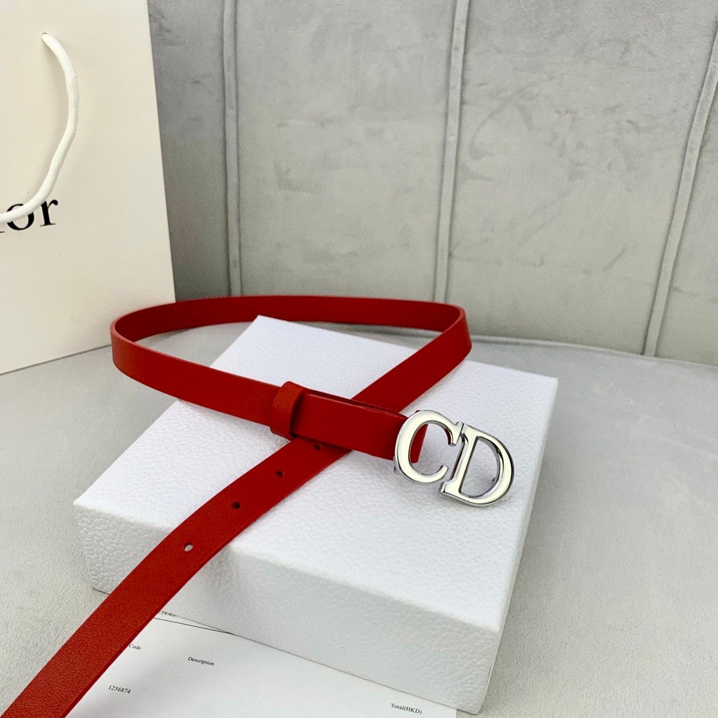 DIOR 25S BELT 20 MM IN RED CALFSKIN WITH SILVER HARDWARE 590777