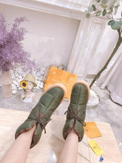 PILLOW COMFORT ANKLE BOOTS IN ARMY GREEN NYLON