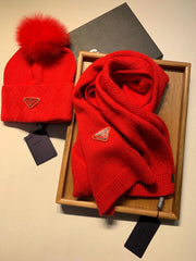SET SCARF AND HAT IN CHERRY RED WOOL AND RABBIT FUR 416367
