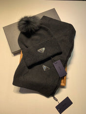 SET SCARF AND HAT IN BLACK WOOL AND RABBIT FUR 416369