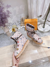 PILLOW COMFORT ANKLE BOOTS IN ROSY BROWN MIX WHITE MONOGRAM NYLON