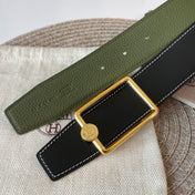 OSCAR BELT BUCKLE & REVERSIBLE OLIVE GREEN LEATHER STRAP 38MM GOLD HARDWARE