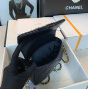 CHANEL 25S CLASSIC FLAP 19 CM IN BLACK CAVIAR LEATHER WITH GOLD HARDWARE