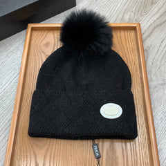 BEANIE HAT IN BLACK WOOL AND RABBIT FUR 346717