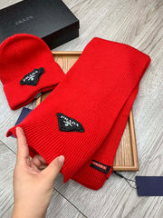 SET SCARF AND HAT IN CHERRY RED WOOL AND RABBIT FUR 386076