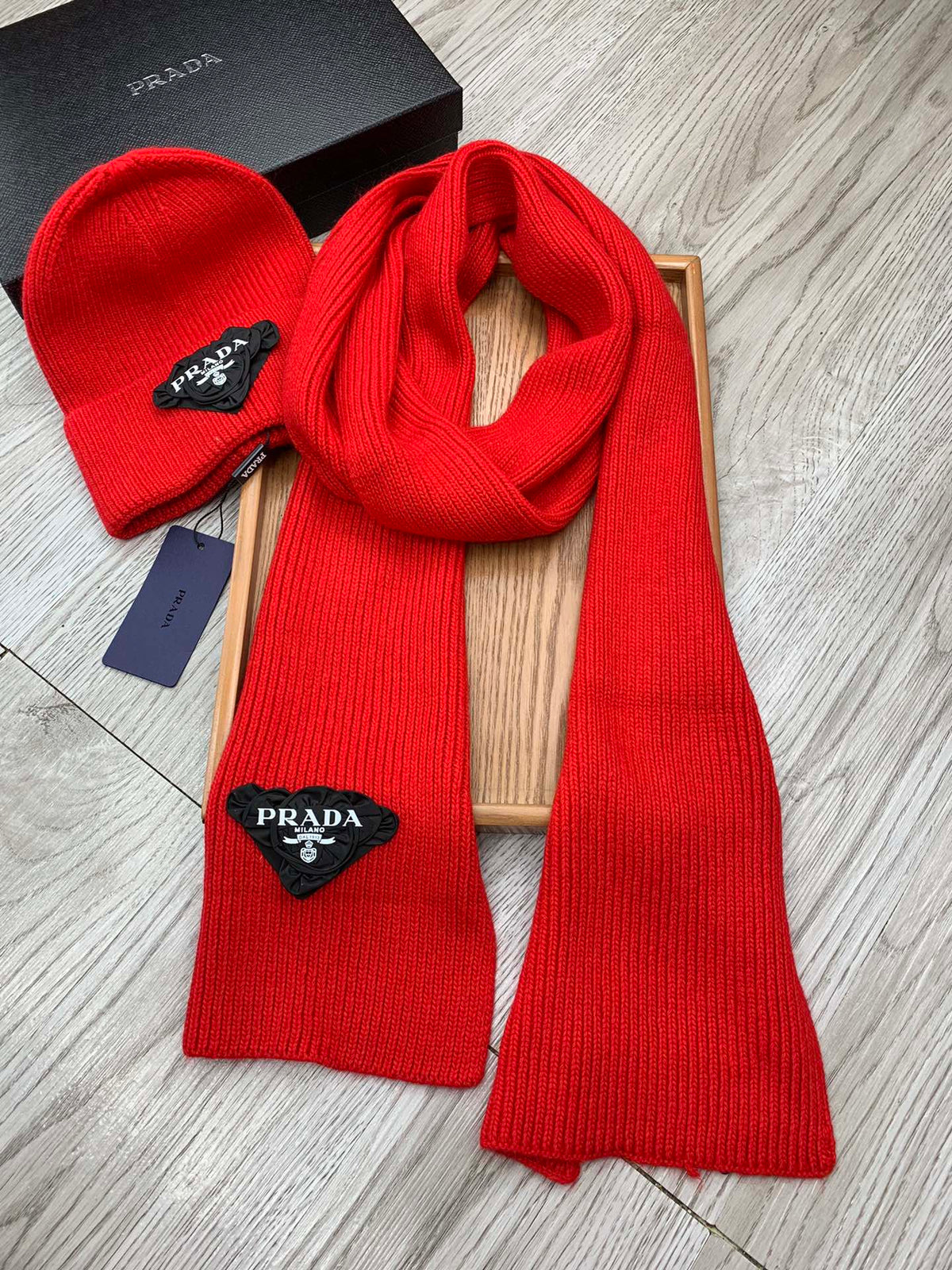 SET SCARF AND HAT IN CHERRY RED WOOL AND RABBIT FUR 386076