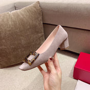 BELLE VIVIER PUMPS IN TAUPE SUEDE TORTOISESHELL BUCKLE