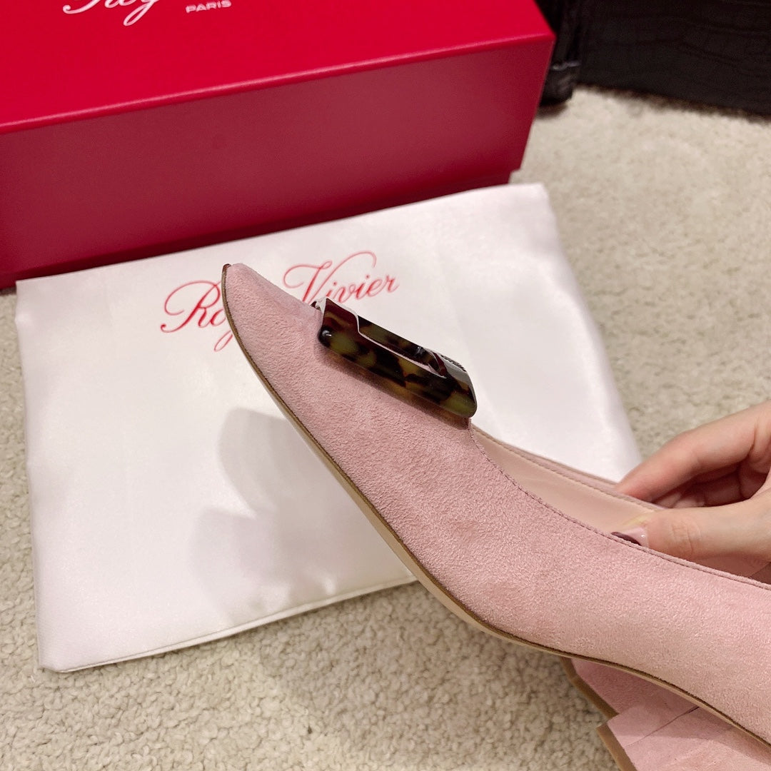 BELLE VIVIER PUMPS IN PINK SUEDE TORTOISESHELL BUCKLE