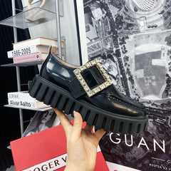 VIV' RANGERS LOAFERS IN BLACK SHINY CALFSKIN WITH CRYSTAL BUCKLE ON THE SIDE OF THE TONGUE