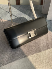 CHAIN SHOULDER BAG CLAUDE 33 IN BLACK CALFSKIN SILVER HARDWARE