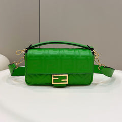 BAGUETTE WITH FF MOTIF 27 IN EMERALD GREEN SOFT LAMBSKIN GOLD HARDWARE