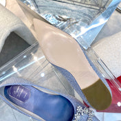 EFFLORESCENCE BALLERINAS IN BLUE CALFSKIN WITH FULLY EMBELLISHED CRYSTALS