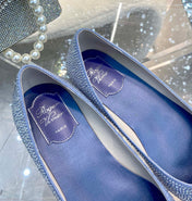 EFFLORESCENCE BALLERINAS IN BLUE CALFSKIN WITH FULLY EMBELLISHED CRYSTALS