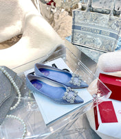 EFFLORESCENCE BALLERINAS IN BLUE CALFSKIN WITH FULLY EMBELLISHED CRYSTALS