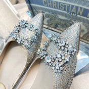 EFFLORESCENCE BALLERINAS IN BEIGE CALFSKIN WITH FULLY EMBELLISHED CRYSTALS