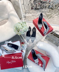 EFFLORESCENCE BALLERINAS IN BLACK CALFSKIN WITH FULLY EMBELLISHED CRYSTALS