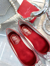 EFFLORESCENCE BALLERINAS IN RED CALFSKIN WITH FULLY EMBELLISHED CRYSTALS