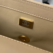 CHANEL 25S FLAP BAG 20 IN BEIGE LAMBSKIN WITH GOLD HARDWARE