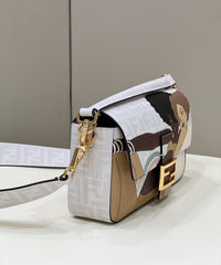 FENDI 27 BAGUETTE BAG IN WHITE CALFSKIN ATTACH STICKER GOLD HARDWARE