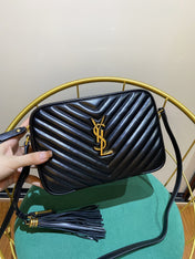 LOU 23 CAMERA BAG IN BLACK/ GOLD QUILTED LEATHER