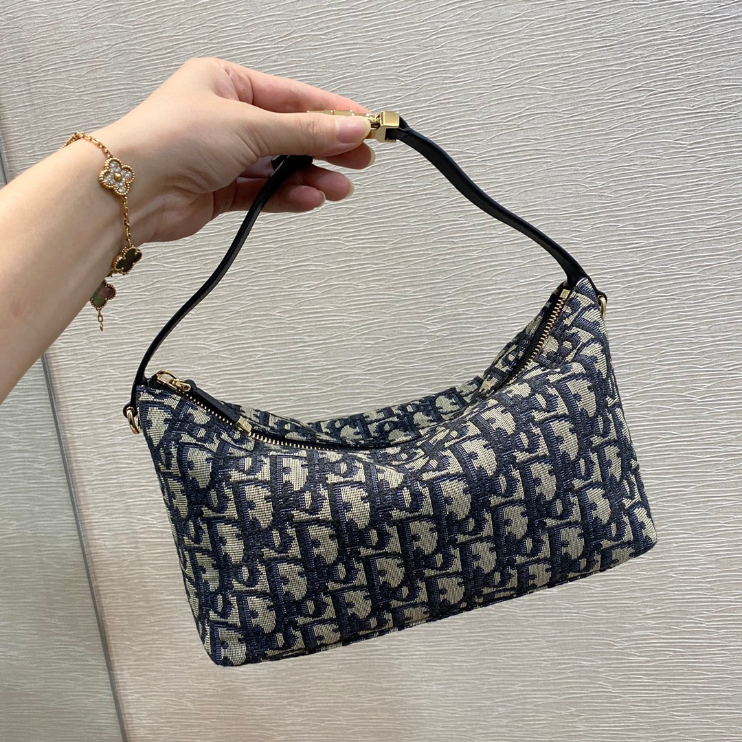 CD BUCKLE SHOULDER BAG 22 IN BLUE MONOGRAM OBLIQUE JACQUARD
