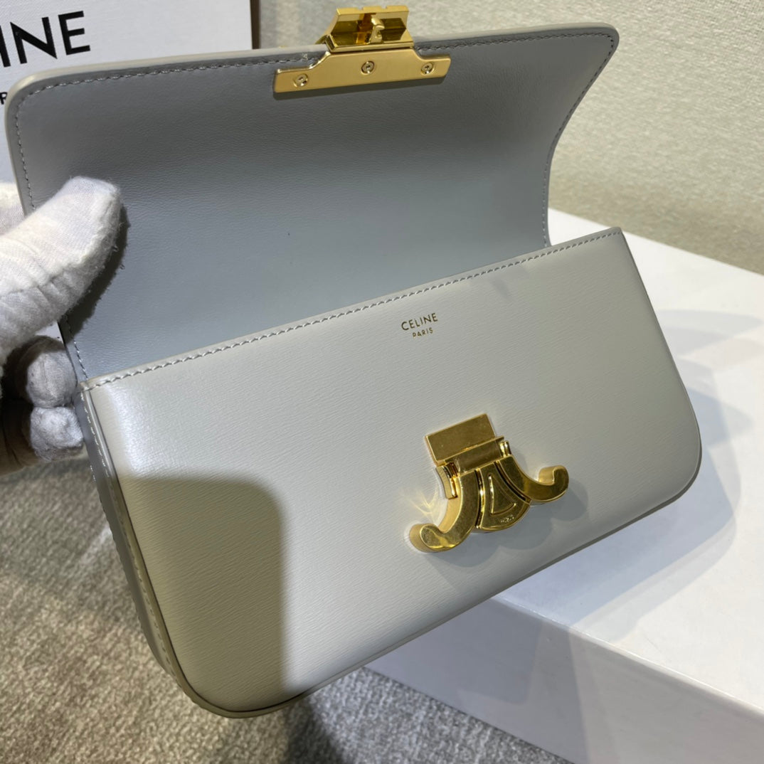 CHAIN EMBOSSED ARMPIT BAG 20 IN STONE GRAY CALFSKIN