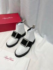 VIV' RANGERS CHELSEA BOOTIES IN WHITE CALFSKIN CRYSTAL BUCKLE